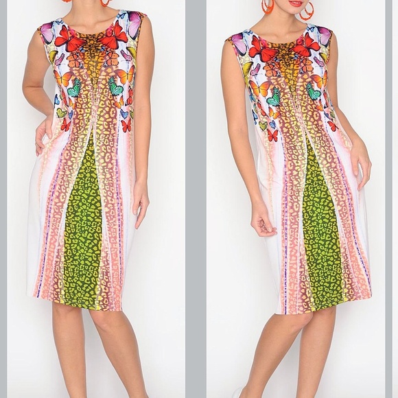 SLEEVELESS PARTY DRESS PRINTED MADE IN EUROPE - Picture 2 of 2